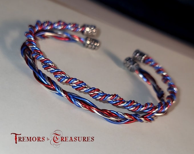 Wire Bangle | Red White and Blue Twisted Wire Bracelets | Patriotic Bracelet Set | Coordinated Bangle set | Handmade in the USA