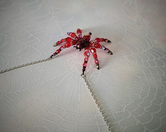 Red Spider Necklace | Gothic Jewelry | Renaissance fair Necklace | Halloween or Fantasy Jewelry | Crystal Spider | Handmade in the USA