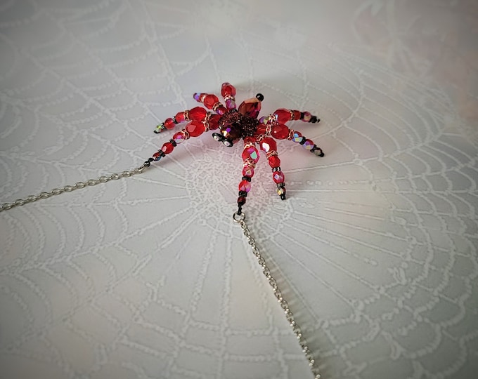 Red Spider Necklace | Gothic Jewelry | Renaissance fair Necklace | Halloween or Fantasy Jewelry | Crystal Spider | Handmade in the USA