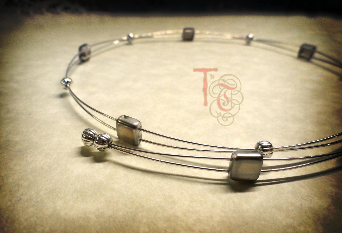 Silver Memory Wire Necklace/Double Strand Choker Necklace/Silver Memory