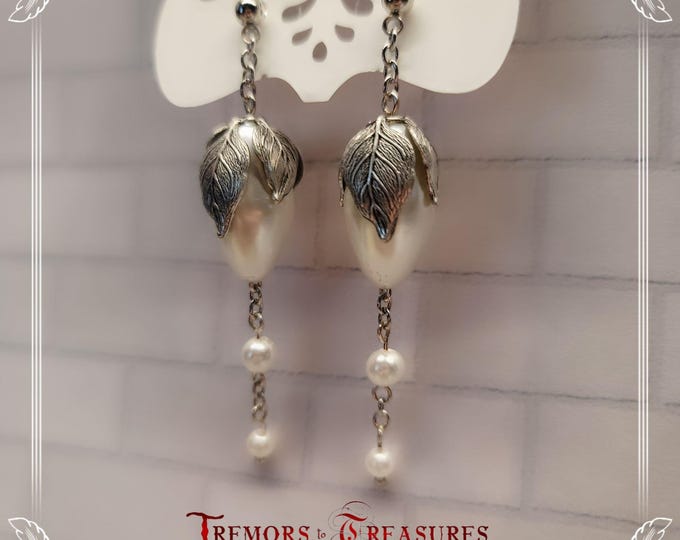 Teardrop Pearls with Tiny Pearl Dangles | Antique Silver Leaf Cap | Special Occasion Earrings | Bridal Gift | Mother of the Bride