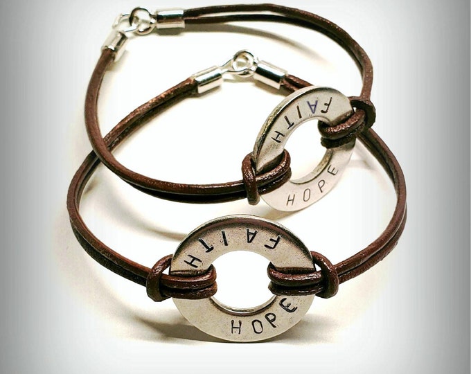 FAITH and HOPE Memorial Bracelet | Customizable Hand Stamped Washer Bracelets | Washer Jewelry | Couples Jewelry | Custom ID Bracelet