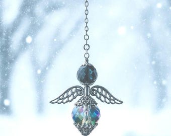 Crystal Angel Rearview Mirror Charm – Iridescent Sun Catcher for Car Decor, Mirror Dangle