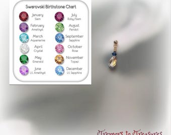 Swarovski Crystal Birthstone Earrings: Gold or Silver Petite Teardrop