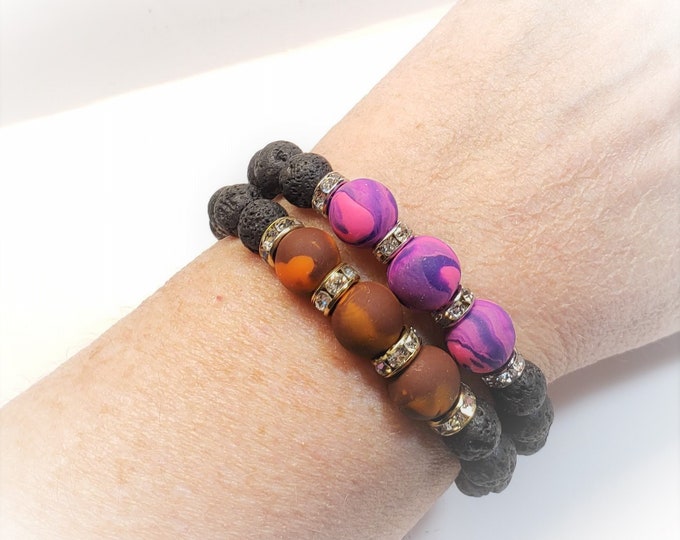 Stretch Lava Bead Diffuser Bracelets Diffuser Jewelry Essential Oil Beads Aromatherapy Jewelry Stretch and Stack Bracelets Handmade to Order