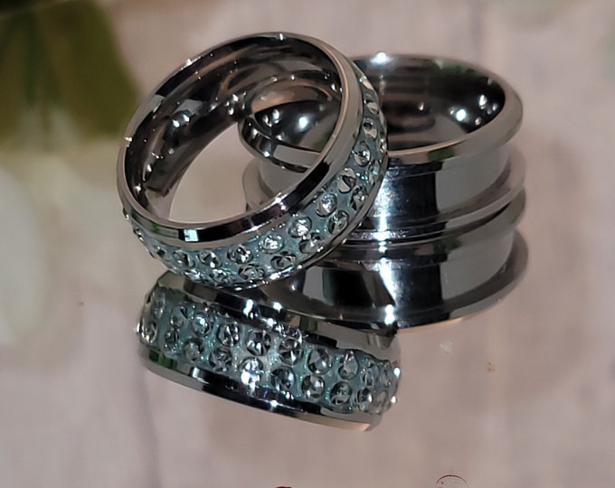 Rhinestone Inlaid Ring | Silver, Gunmetal, or Gold Finish | Handmade Resin Ring | Tarnish and Dirt Resistant | Hypoallergenic
