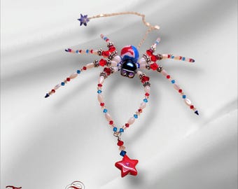Red White and Blue Beaded Spiders | Patriotic Décor | Good Luck Spider | Sun Catcher | Farmhouse Décor | Handmade Housewarming Gift Idea