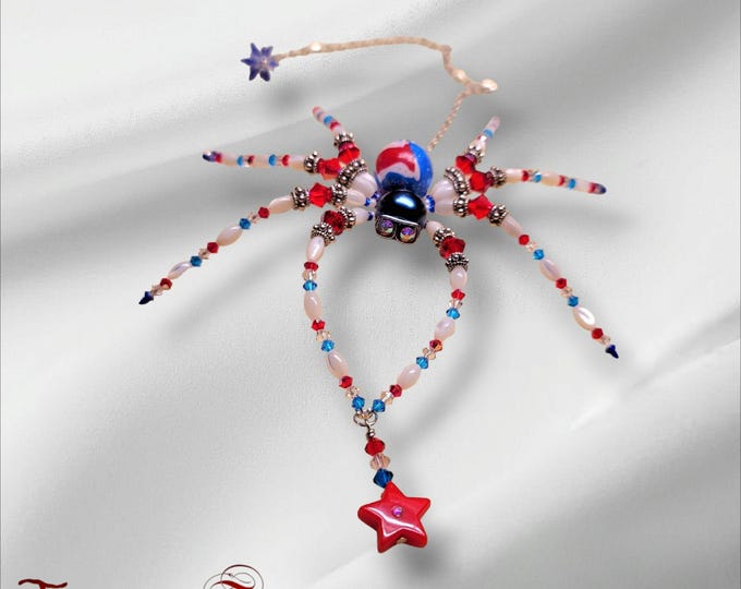 Red White and Blue Beaded Spiders | Patriotic Décor | Good Luck Spider | Sun Catcher | Farmhouse Décor | Handmade Housewarming Gift Idea