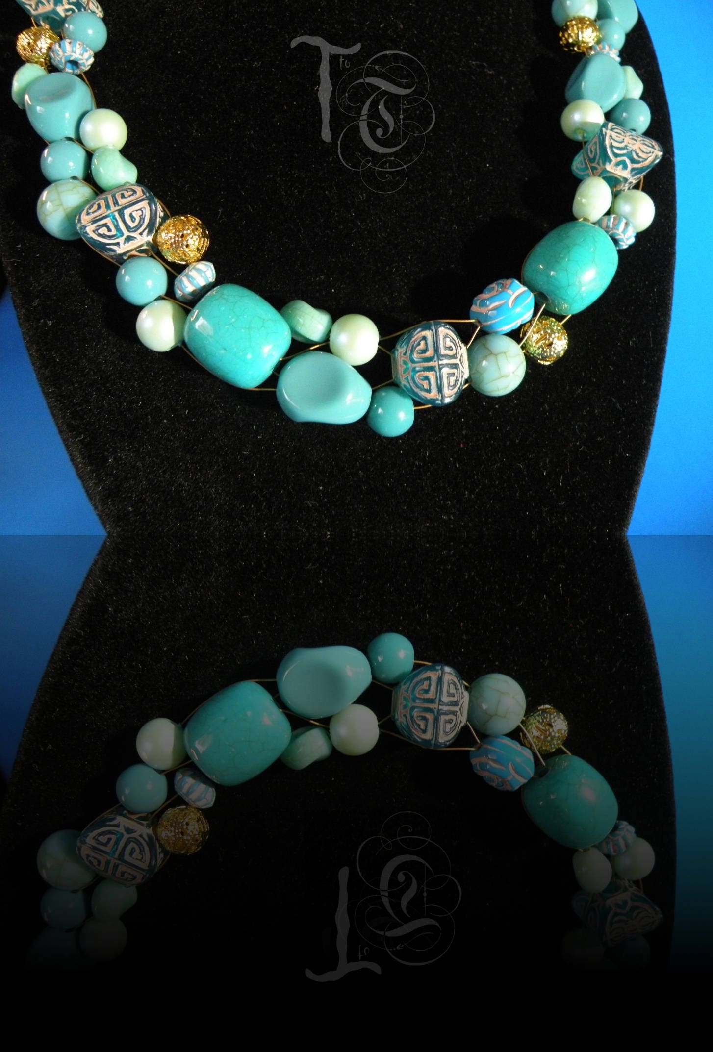 Faux Turquoise Necklace / Blue Bead Necklace / Handmade Jewelry 