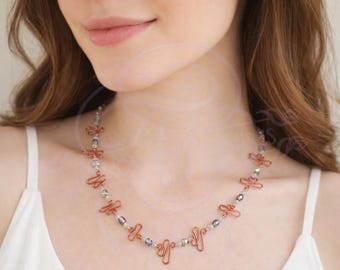 Handmade Copper and Crystal Necklace: AB Crystal Beaded Metalwork
