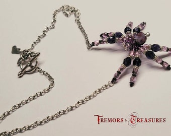 Purple Crystal Spider Necklace | Fantasy Jewelry | Ren Fair Necklace  | Halloween Costume Jewelry | Handmade in the USA