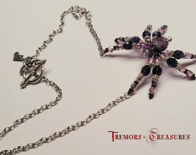 Purple Crystal Spider Necklace | Fantasy Jewelry | Ren Fair Necklace  | Halloween Costume Jewelry | Handmade in the USA