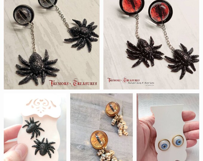 Dragon Eyes and Spider Earrings Dragon Eyes and Skull Clusters Earrings Fantasy Jewelry Halloween Earrings Handmade Jewelry