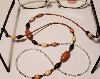 Fashionable Eyeglass Lanyard for Readers or Sunglasses Wood Beads Eyeglass Chain Eyeglass Chain Handmade Copper and White Beaded Lanyard