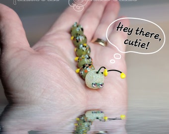 Glass  Bead Caterpillar | Handmade Cutiepillar | Whimsical Desk Buddy | Speckled Caterpillar | Bookworm | Whimsical Gift Idea Made in USA