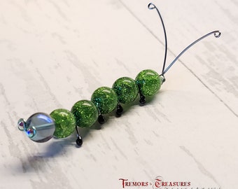 Crackled Glass Caterpillar | Whimsical Desk Buddy | Unique Gift for Teacher or New College Student | Fairy Garden Ornament | Desk Ornament