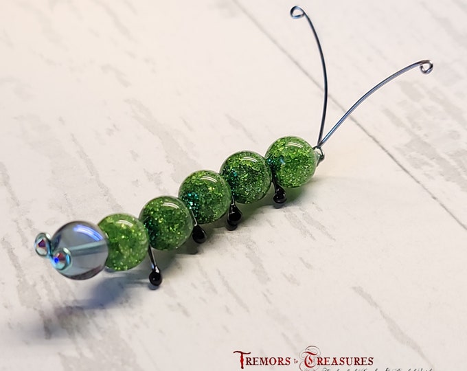 Crackled Glass Caterpillar | Whimsical Desk Buddy | Unique Gift for Teacher or New College Student | Fairy Garden Ornament | Desk Ornament