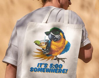 Reusable Shopping Bag | Fun Tote Bag for the adventurous party lover or bartender | Bartender Gift | Three Size Options | Party Parrot