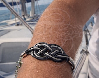 Triple Strand Leather Sailor's Knot: Silver Dolphin Chain Bracelet