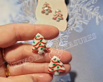 White Christmas Tree Earrings Christmas Tree Cake Stud Earrings Handmade Polymer Clay Earrings Stocking Stuffer Supporting Essential Tremors