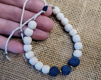 Sliding Knot Lava Bead Bracelet | Diffuser Jewelry | Unisex Jewelry | Natural Lava Stone | 8mm Blue and White Lava Beads | Made in the USA