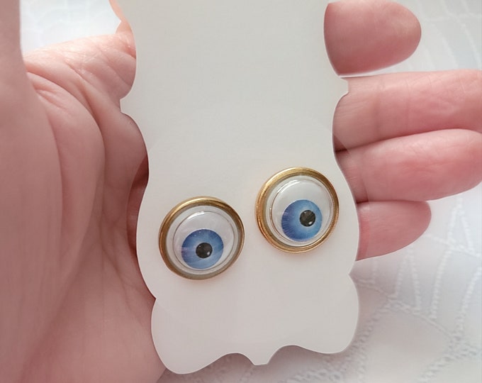 Silly Monster Eyes Earrings Halloween Earrings Wiggly Eyes Button Stud Earrings Handmade Jewelry by artisan with Essential Tremors