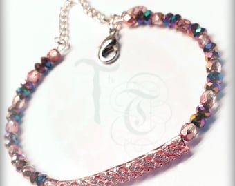 Crystal Bracelet | 1.25 Inch Pave Tube Focal | Rose Gold | Gold | Silver | Faceted Crystals | Adjustable Safety Chain | Made to Order