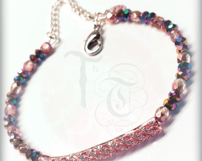 Crystal Bracelet | 1.25 Inch Pave Tube Focal | Rose Gold | Gold | Silver | Faceted Crystals | Adjustable Safety Chain | Made to Order