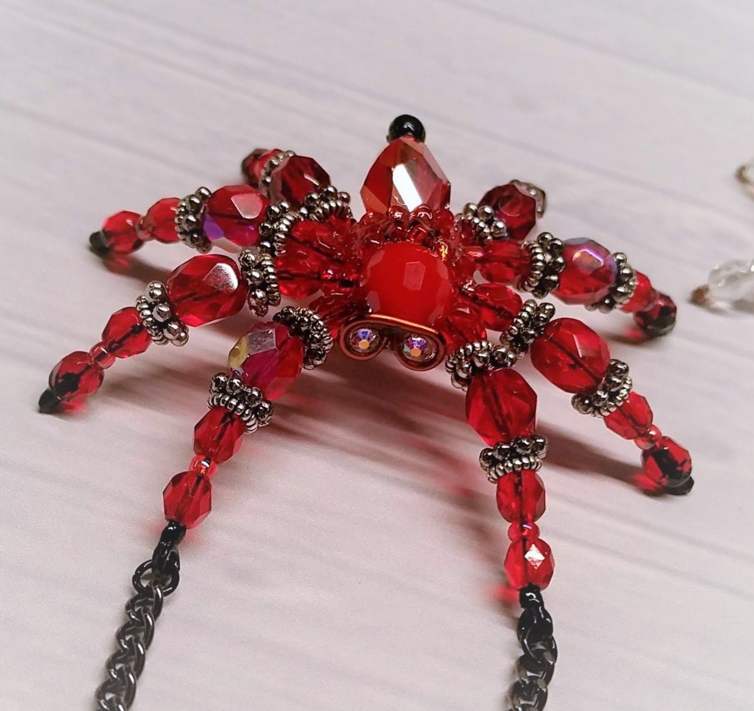 Crystal Spider Necklace; Gothic Jewelry; Charming Spectacled Spider