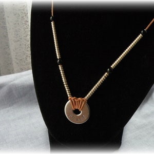 Personalized Stamped Washer Necklace: Leather Cord, Wire Coils