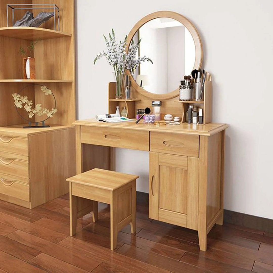 Oak Vanity Table Set Highend Vanity Table Includes Chair and Etsy