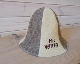 Sauna hat with decorative embroidery, felt, 100% wool, fancy 'Mis Vanta' hat (bath cap)