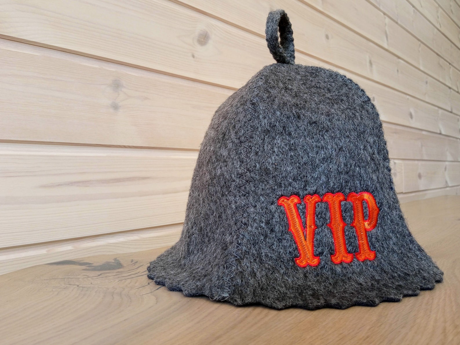 Sauna Hat With Decorative Embroidery, Felt, 100 Wool, Fancy 'VIP' Hat