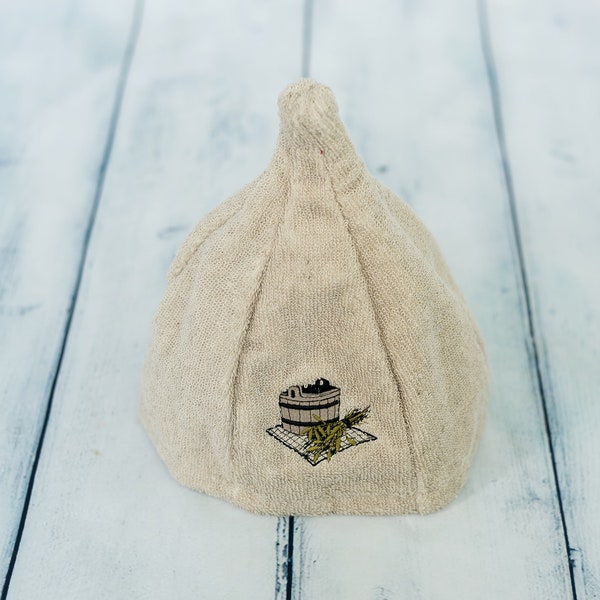 Bonnet de sauna avec broderie, coton, beige (bonnet de bain)