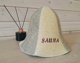 Sauna hat with decorative embroidery, felt, 100% wool (bath cap)