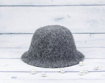 Sauna hat, felt, 100% wool, gray, soft and fluffy (bath cap)