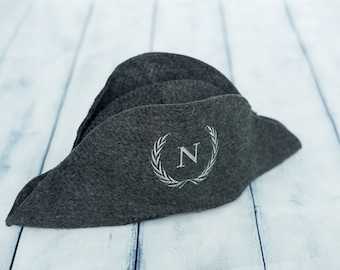 Sauna hat with embroidery, felt, 100% wool, 'Napoleon' style (bath cap)