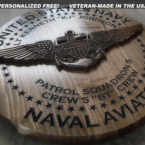 Fly High with Pride! Personalized US Naval Aviator Wings Plaque (Navy, Marines, Coast Guard) - Veteran-Made in the USA - Personalized FREE