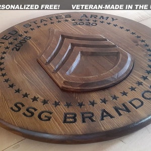 US Army NCO Series Carved Wood Plaque - Free Personalization! Veteran-made in Kentucky, USA