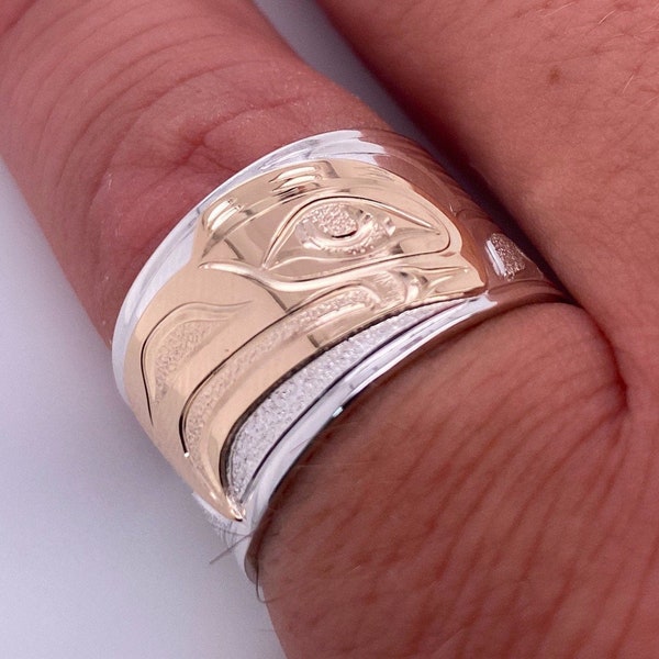 1/2" 14k Gold & Sterling Silver EAGLE Ring by Joe Descoteaux