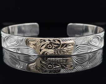 3/8” 14k Gold & Sterling Silver WOLF Bracelet by Sammy Dawson, Kwak’waka’wakw