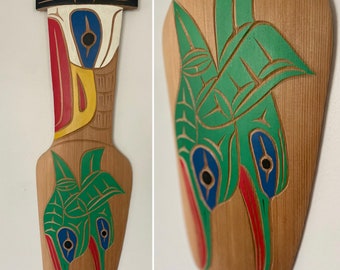 NORTHWEST COAST First Nations 25" Eagle and Hummingbirds Paddle by Neil Baker, Squamish