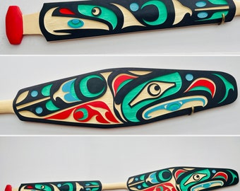 Custom Order 5ft Sandblasted Eagle Paddle, Oar by Trevor Hunt, Kwakiutl