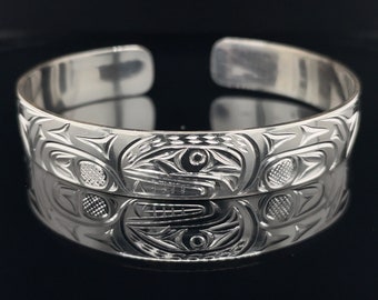 NORTHWEST COAST First Nations Orca Bracelet- 3/8” x 6" Sterling Silver (or choose your design) by Sammy Dawson, Kwak’waka’wakw