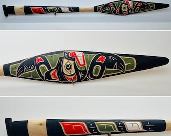 NORTHWEST COAST First Nations 62" Yellow Cedar WOLF Paddle, Oar by Lawrence Scow, Kwak'waka'wakw