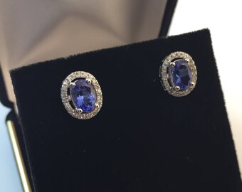 NEW- 14k White Gold 1.5 TCW Tanzanite & Diamond Earrings Gemologist Appraised 2300