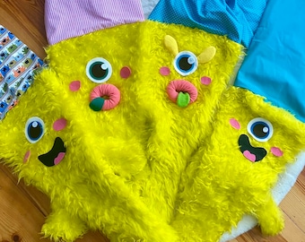 School cone, candy cone, fabric cover Monster Yellow plush
