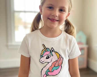 XL Unicorn Sequin Patch – Reversible Flip Sequin Sew-On Appliqué for Denim Jackets, Backpacks, Schultüten & DIY – 24 x 14 cm