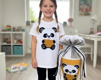 Punch Needle Panda Patch – High-quality tufted patch for school cones, hoodies & DIY projects – Fluffy appliqué – 20 x 13 cm