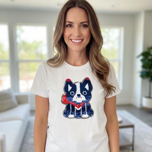 XL Sequin Pug Patch – Cute Dog Patch in Pink & White – Sparkling Appliqué for Denim Jackets, School Cones and DIY Projects – 22 x 20 cm